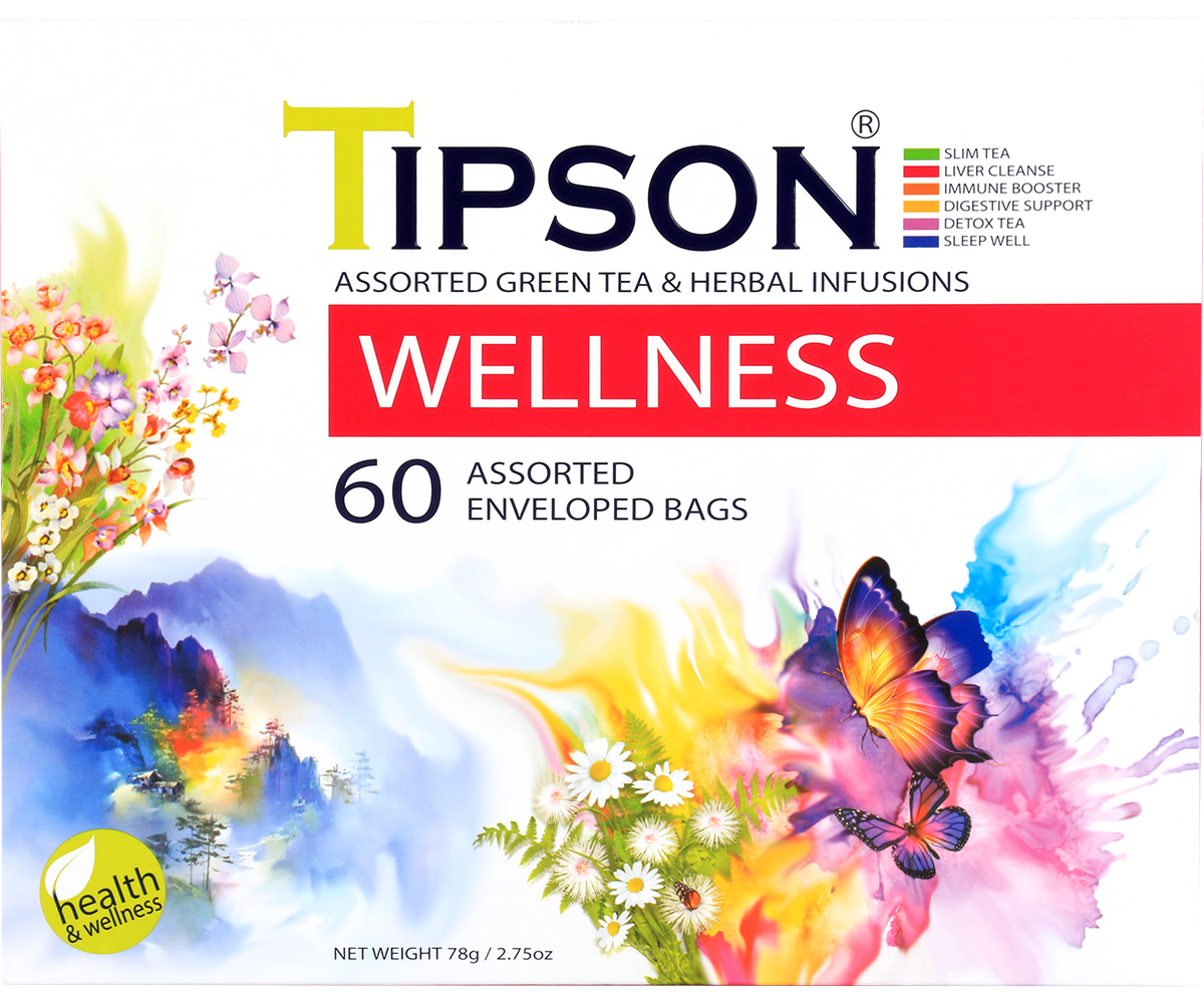 Tipson "Wellness" Assorted Green Tea & Herbal Infusions (1.3g x 60En) - 80248
