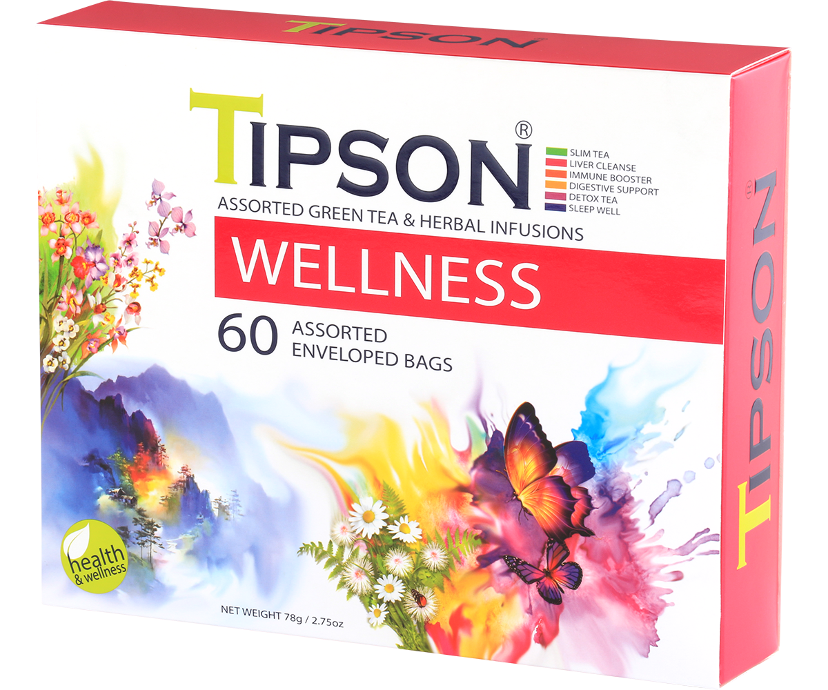 Tipson "Wellness" Assorted Green Tea & Herbal Infusions (1.3g x 60En) - 80248