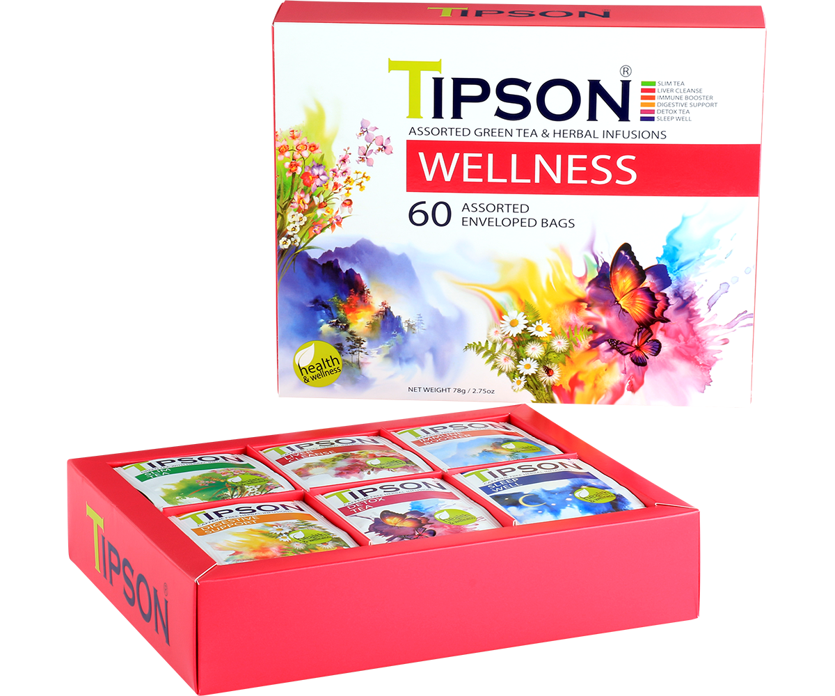 Tipson "Wellness" Assorted Green Tea & Herbal Infusions (1.3g x 60En) - 80248