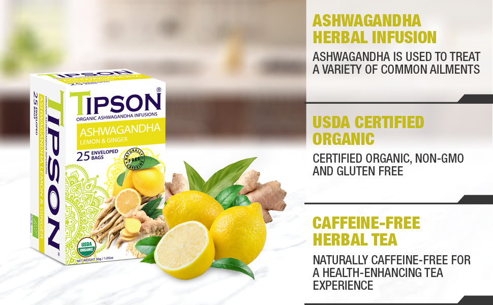 Tipson Organic Ashwagandha Infusions "Lemon and Ginger" (1.2g x 25En)-80291