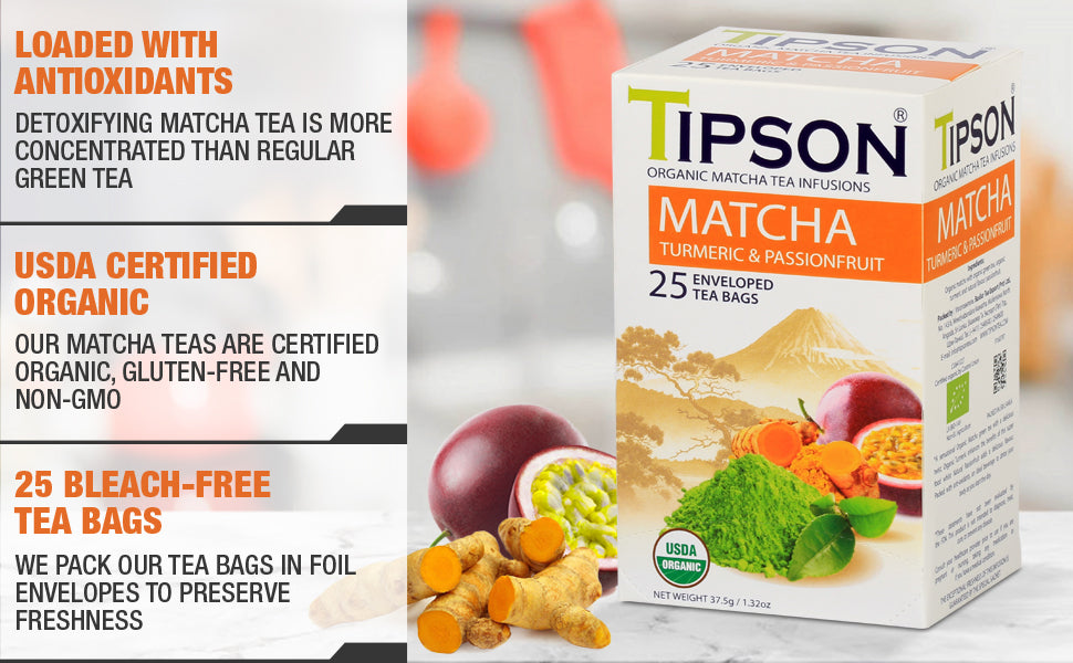 Tipson Organic Matcha Tea Infusions "Matcha Turmeric & PassionFruit" (1.5g x 25En) - 80241