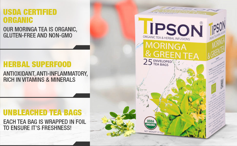 Tipson Organic Tea & Herbal Infusions "Moringa & Green Tea" (1.5g x 25En) - 80177