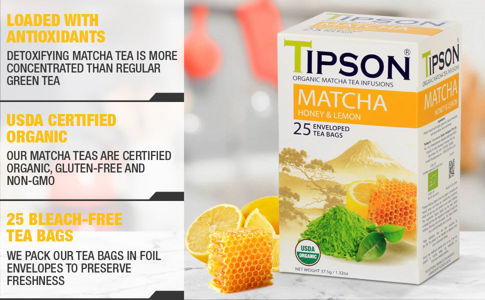 Tipson Organic Matcha Tea Infusions "Matcha Honey & Lemon" (1.5g x 25En) - 80243