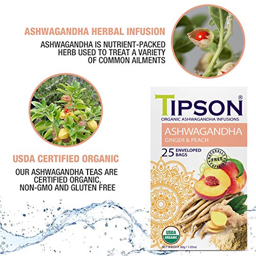Tipson Organic Ashwagandha Infusions "Ginger and Peach" (1.2g x 25En)-80292