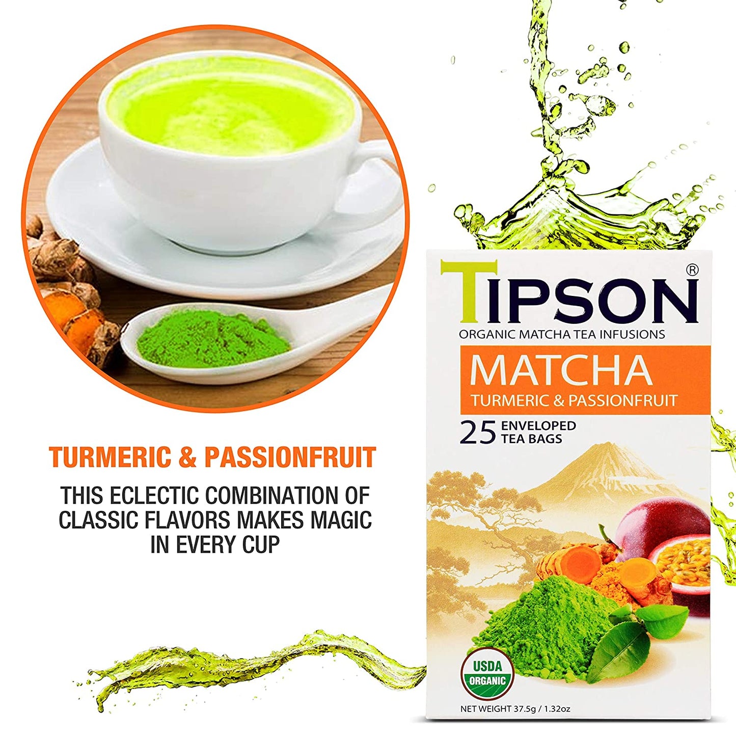 Tipson Organic Matcha Tea Infusions "Matcha Turmeric & PassionFruit" (1.5g x 25En) - 80241